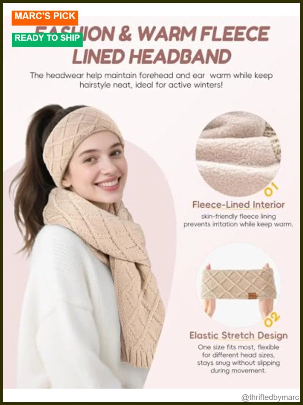 Women's Winter Hat Scarf Gloves Headband 4-Piece Set, Pom Pom Beanie